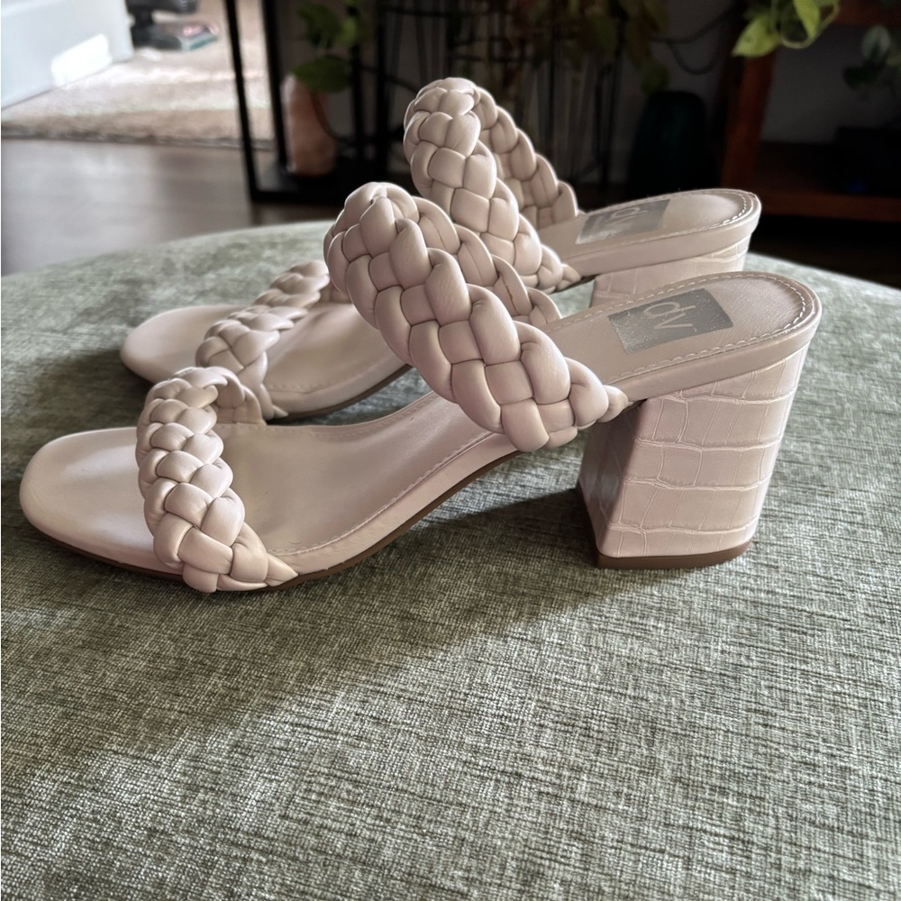 Dolce Vida Braided Strap Block Heel Sandals - Cream size 10